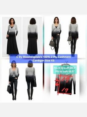 C by Bloomingdale's 100% Two-Ply Cashmere Cardigan Size XS
